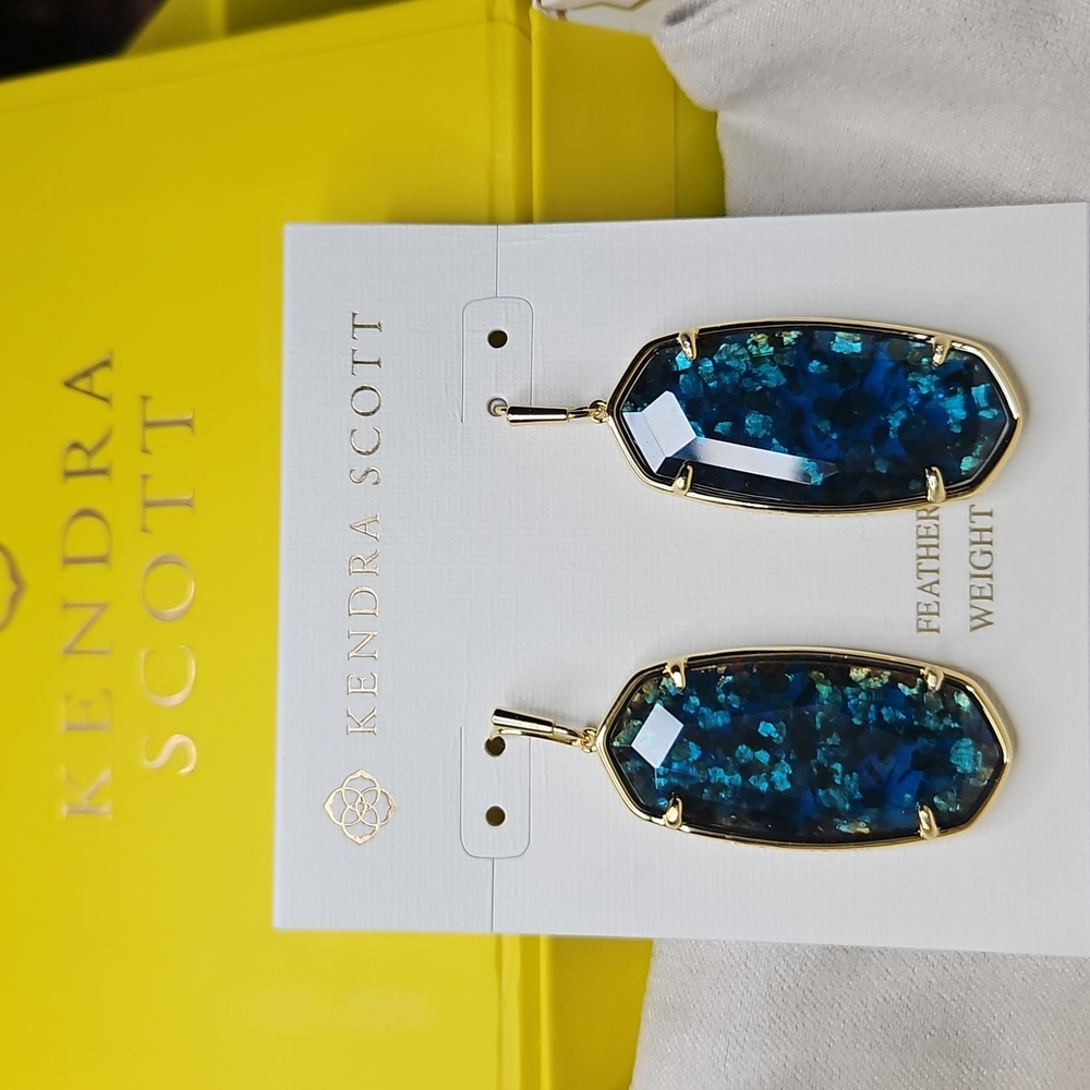 New Kendra Scott Facetes Elle Drop Earrings in Gold and Dark Teal Mica